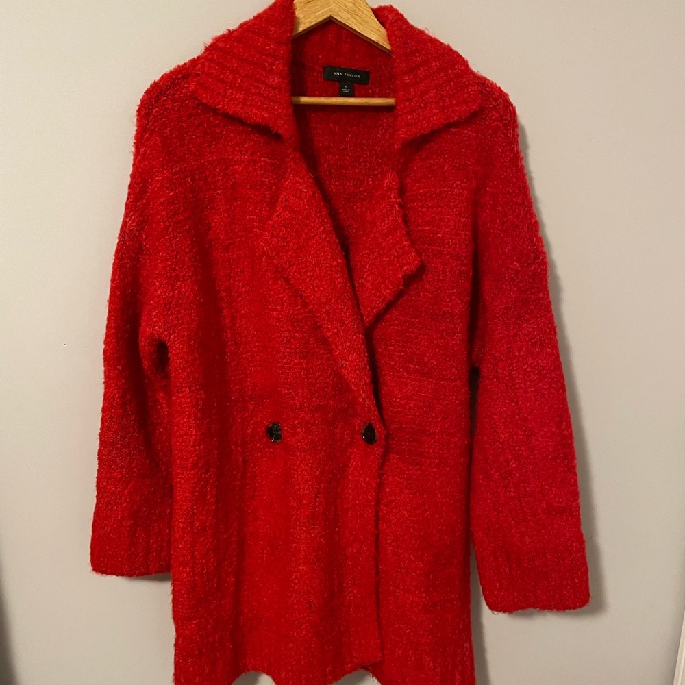 Red Ann Taylor soft fuzzy Trench Coat XL